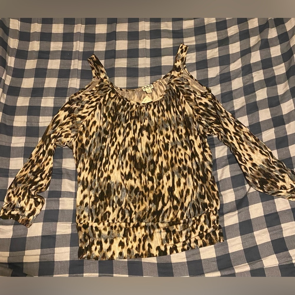 Sassy sisters leopard open shoulder long sleeve